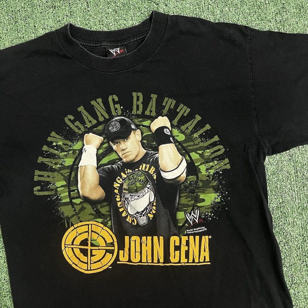 Y2K JOHN CENA WWE Shirt Chain Gang Battalion Wrestling Large 2007 Black T Shirt